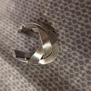 Silver wire wide adjustable braided ring